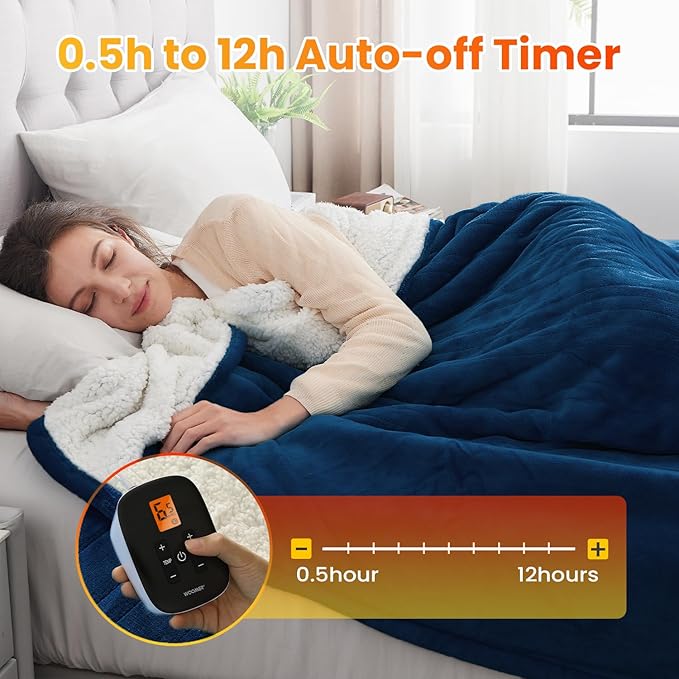 WOOMER Electric Heated Throw Blanket, Soft Flannel Electric Blanket with Multi-Color Option, Full Size 77"x 84", 10 Heating Levels & 0.5-12H Auto Off, Over-Heat Protection