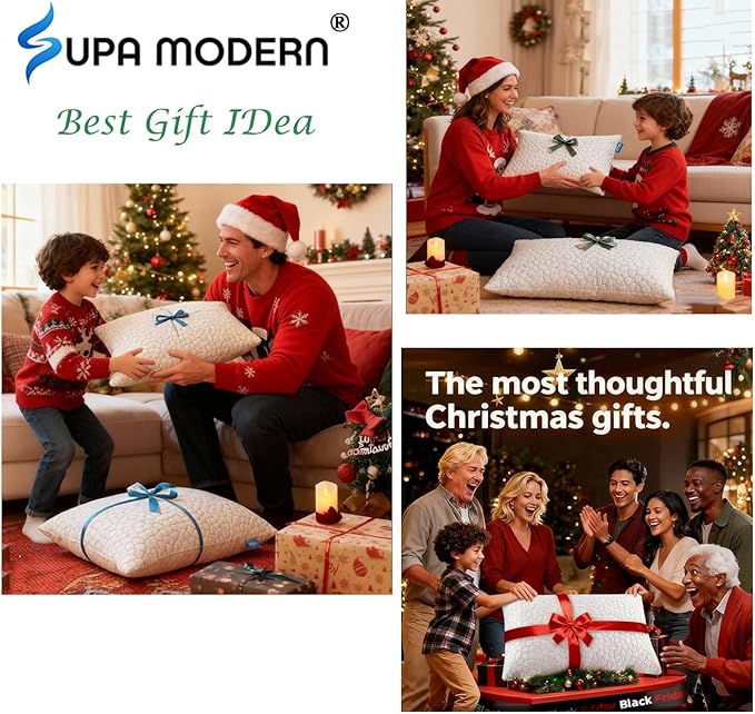 SUPA MODERN Cooling Bed Pillows for Sleeping 1 Pack Shredded Memory Foam Pillows Adjustable Cool Pillow for Side Back Stomach Sleepers Luxury Gel Pillows King Size with Washable Removable Cover