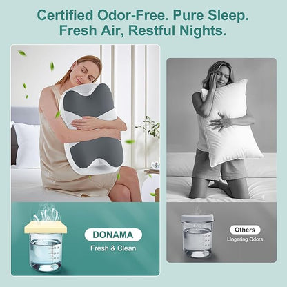 DONAMA Cervical Neck Pillow- Ergonomic Pillows for Pain Relief, Contour Memory Foam Pillow for Side/Back/Stomach Sleepers, CertiPUR-US Certified with Cooling Ice Silk Pillowcase