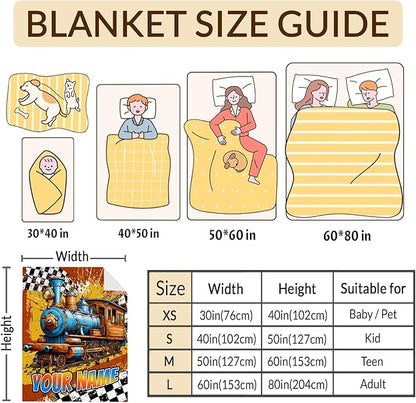 Boys Blanket Gifts Personalized Train Blankets for Kids Toddlers Boys - 30" x 40" Custom Name Cute Car Themed Soft Lightweight Flannel Throws for Couch, Sofa, Bed, Office, Travel
