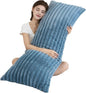 Full Body Pillow with Fluffy Stripe Faux Fur Removable Cover, Long Bed Pillow Adult 20x54 Inches for Side Sleeper and Pregnancy, Dusty Blue.
