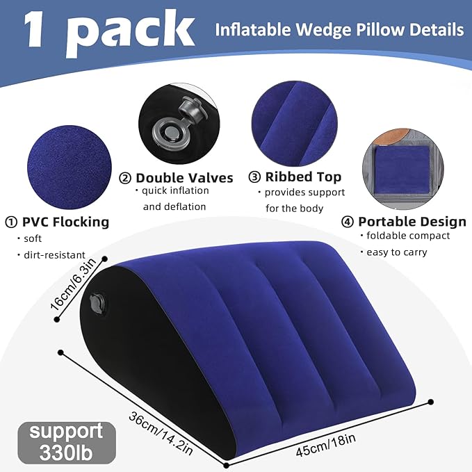 Prosixtoy Portable Wedge Pillow Inflatable Cushion - Body Positioners Lightweight Wedge Pillow for Sleeping, Leg Elevation, Use in Bed, Travel, Camping, Fast Inflating Deflation (Blue)