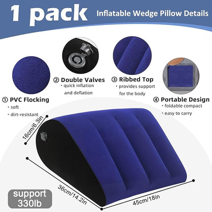 Prosixtoy Portable Wedge Pillow Inflatable Cushion - Body Positioners Lightweight Wedge Pillow for Sleeping, Leg Elevation, Use in Bed, Travel, Camping, Fast Inflating Deflation (Blue)