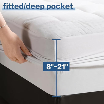LEISURE TOWN Mattress Pad California King Size Soft Cotton Mattress Cover,Quilted Fitted Mattress Topper with Deep Pocket fits 8-21 inch Mattress,Breathable Fluffy Pillow Top,White