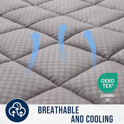 OLANLY Twin Quilted Fitted Mattress Pad – Soft Down Alternative Pillow Top Mattress Topper, Cooling Comfort Breathable Mattress Cover, Machine Washable Deep Pocket Mattress Protector, Light Grey