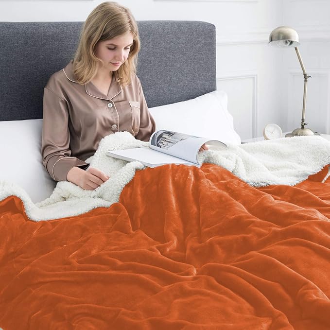 IR Imperial Rooms Sherpa Fleece Throw Blanket Twin Size for Couch - Thick and Warm Fluffy Rust Blankets for Winter, Soft and Fuzzy Twin Blanket for Bed, 60x80 Inches