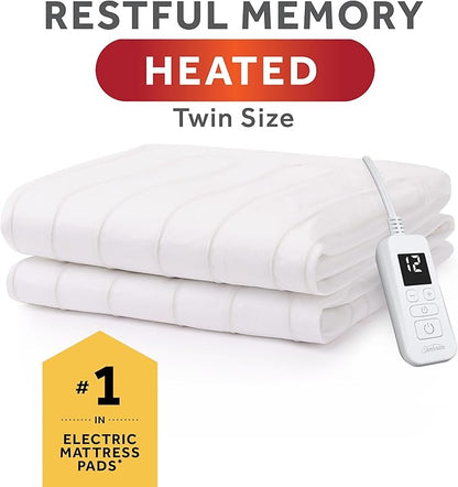 Sunbeam Electric Heated Mattress Pad Soft Cozy Fabric Fast Heating 12 Heat Settings 12-Hour Auto Shut-Off Deep Pocket Skirt Machine Washable Twin 75" x 39"