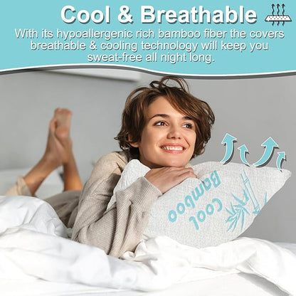 DreamField Linen Cooling Bamboo Pillows King Size Set of 2 for Sleeping, Adjustable Ultra Soft Shredded Memory Foam Zippered Breathable Cover, Relieves Neck Pain for Back/Stomach/Side Sleeper