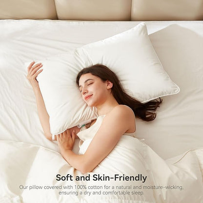 Goose Feather Down Pillows King Size Set of 2, Soft Pillows with 100% Organic Cotton Fabric, Luxury Hotel Quality Bed Pillow 2 Pack for Sleeping, Breathable & Fluffy (20" x 36")