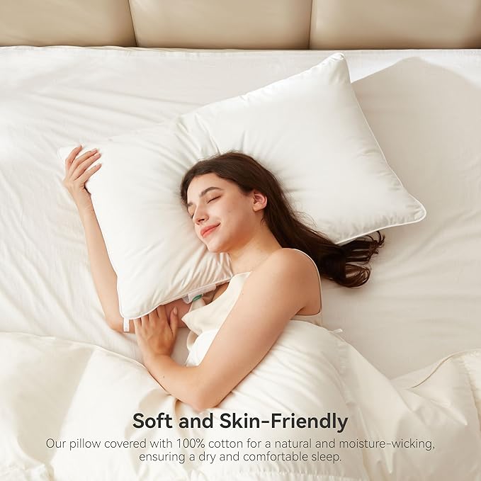 Goose Feather Down Pillows Standard Size Set of 2, Soft Pillows with 100% Organic Cotton Fabric, Luxury Hotel Quality Bed Pillow 2 Pack for Sleeping (20" x 26")