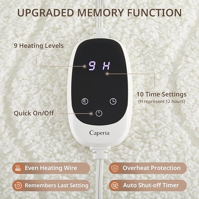 Heated Mattress Pad Twin XL, Electric Mattress Pad with 9 Heat Settings, Memory Function, Fast Heating, 1-12 Hours Auto Off, Deep Pocket, Machine Washable, 39"x 80", White