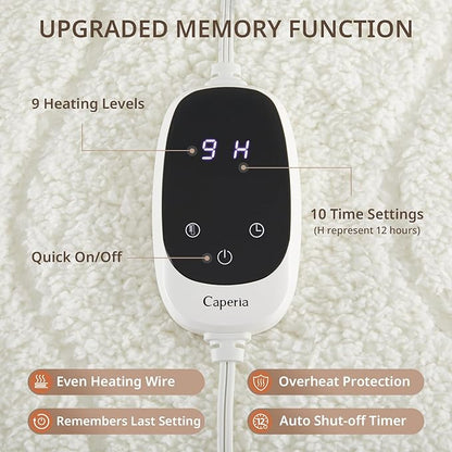 Heated Mattress Pad Twin XL, Electric Mattress Pad with 9 Heat Settings, Memory Function, Fast Heating, 1-12 Hours Auto Off, Deep Pocket, Machine Washable, 39"x 80", White