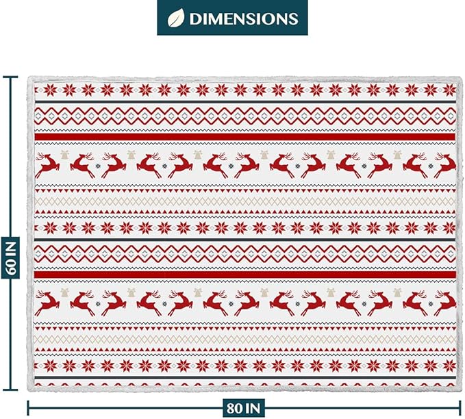 PAVILIA Red White Snowflake Reindeer Christmas Sherpa Throw Blanket, Soft Reversible Fleece Sherpa 60x80 Winter Blanket for Couch & Bed, Christmas Decor
