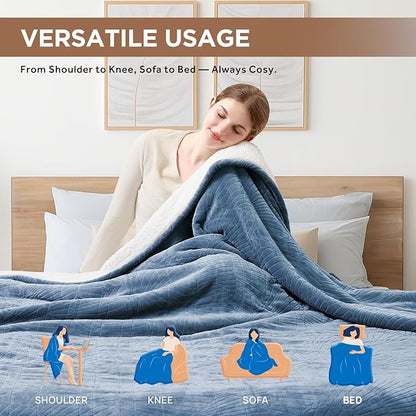 Westinghouse Electric Blanket Full, Flower Jacquard Heated Blanket Full Size with 10 Heating Levels and 1-12 Hours Auto-Off, Flannel to Sherpa Reversible, Machine Washable (72" x 84", Blue)