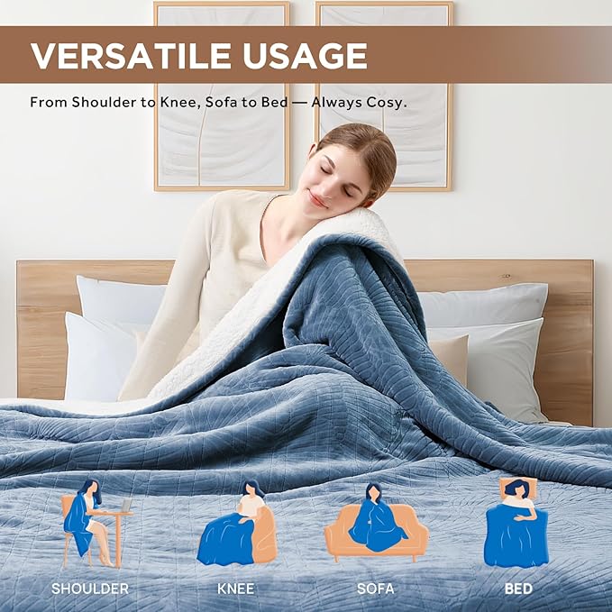 Westinghouse Electric Blanket Twin, Flower Jacquard Heated Blanket Twin Size with 10 Heating Levels and 1-12 Hours Auto-Off, Flannel to Sherpa Reversible, Machine Washable (62" x 84", Blue)
