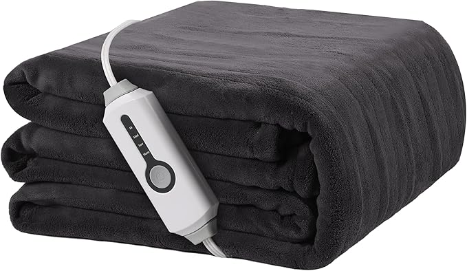Electric Heated Blanket 72"x84" Full Size, Soft Coral Fleece with 4 Heating Levels and 10 Hours Auto-Off, Machine Washable, Cozy Plush Fabric for Home, Dark Gray