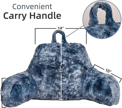 A Nice Night Faux Fur Reading Pillow Bed Wedge Large Adult Children Backrest with Arms Back Support for Sitting Up in Bed/Couch for Bedrest,Tie Dyed Navy
