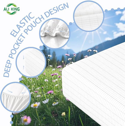 Ali King Grounding Sheets - Full XL Size, Soft Cotton with Silver Fiber, 15'' Deep Pocket Earth Grounding Fitted Bed Sheets for Improved Sleep (White, Full XL 54''*80''*15'')