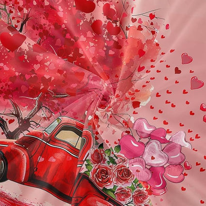 Castle Fairy Valentine's Day Duvet Cover Set Full Size,Red Truck Heart Tree Bedding Kids Girls Women Couple Room Decor,Pink Rose Flowers Trailer Comter Romantic Gifts Quilt 3pcs (WWS12829ZMD-TJ_USf)