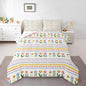 Castle Fairy Boho Floral Kids Comforter Set King Size,Watercolor Groovy Flowers Christmas Reversible Bedding Set All Season Quilt,Tribal Aztec Stripes Microfiber Polyester Down Comforter
