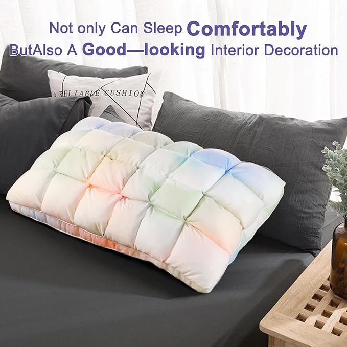 YOUR MOON Super Support Soft Down-Alternative Pillow King Size, Fluffy Soft Luxury Hotel Gel Sleeping Pillows, Bed Pillows for Side Sleepers(Rainbow)