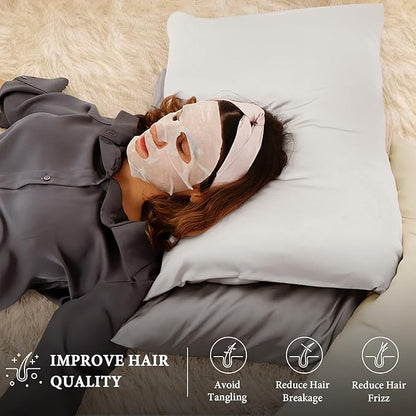 BHZ White Satin Goose Down Feather Pillows Standard Size with Pillowcase for Hair and Skin, Cooling Pillow Cases Similar to Silk Pillow Cases, Decorative for Women, Mom Men