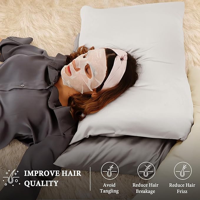 BHZ White Satin Goose Down Feather Pillows King Size Set of 2 with Pillowcase for Hair and Skin, Cooling Pillow Cases Similar to Silk Pillow Cases, Decorative for Women, Mom Men
