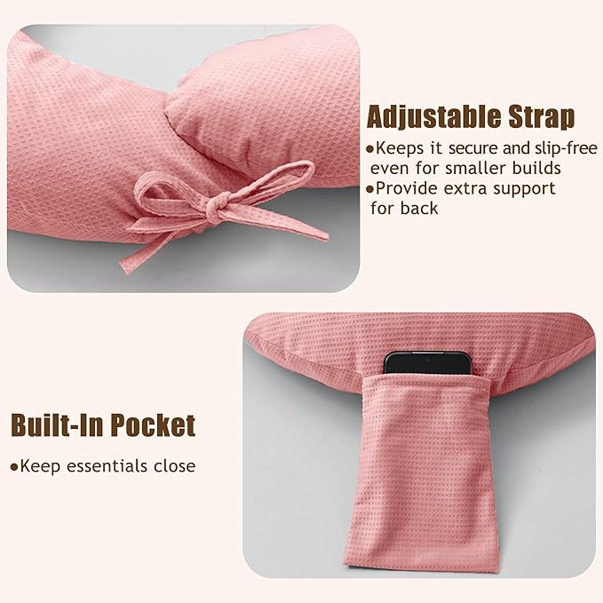 XWZO Reading Pillow for Gaming, Crocheting or Playing with Strong Arm Support, Gaming Pillow for Arm Rest When Sitting in Bed & Sofa, Lap Pillow Swen with Tiebacks and Side Pocket, Pink