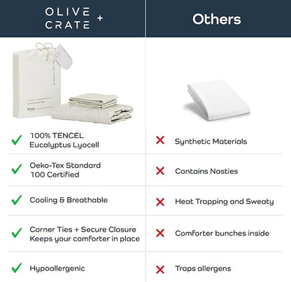 Olive + Crate Tencel Eucalyptus Cooling Duvet Cover Set - Hypoallergenic, Lyocell Tencel Duvet Cover - Soft, Temperature Regulating with Hidden Button Closure & Corner Ties - King Size [Ivory]