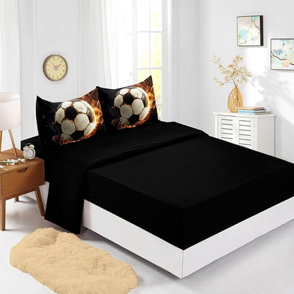 Soccer Print Comforter 7Pcs Gaming Sport Flame Soccer Bedding Set for Kid Teen Girl Boy Adult Sports White Black Football Quilt Bed Set Full with 2 Sheets,2 Pillowcases,2 Throw Pillow Covers