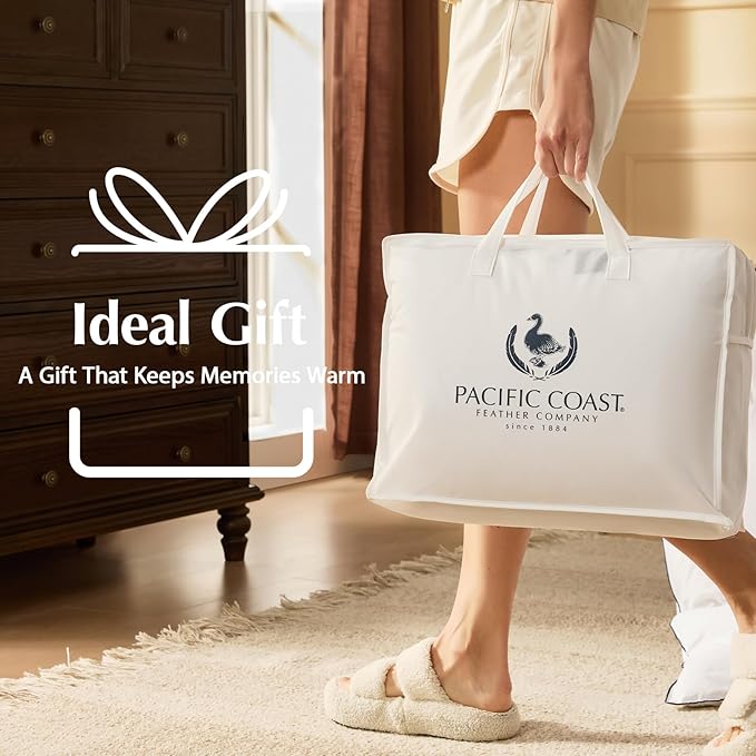 Pacific Coast Goose Feather Down Fiber Comforters Queen Size, Extra Fluffy White Duvet Insert, Ultra-Soft, Breathable, All Season Hotel Luxury Bedding Comforters, 8 Corner & Center Loops (90"x90")