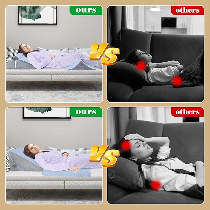 Bed Wedge Pillow for Sleeping, Adjustable Wedge Pillow Set for After Surgery, Elevated Triangle Pillow for Acid Reflux and Back Pain Relief, Post Surgery, Sleep Apnea, Back Suppor