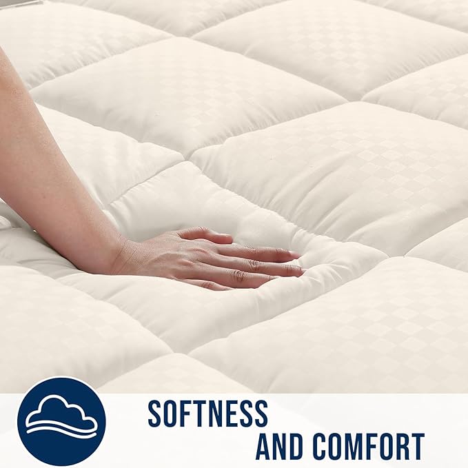 OLANLY Twin Quilted Fitted Mattress Pad – Soft Pillow Top Mattress Topper, Down Alternative Fill, Cooling Comfort Breathable Mattress Cover, Machine Washable Deep Pocket Mattress Protector, Ivory