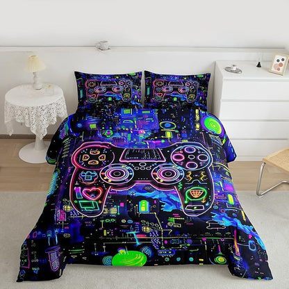 Feelyou Gamer Comforter Set Queen Size Modern Game Console Controller Comforter for Boys Girls Teens Joystick Bedding Set Gaming Duvet Set Room Decor Dazzling Quilt Set