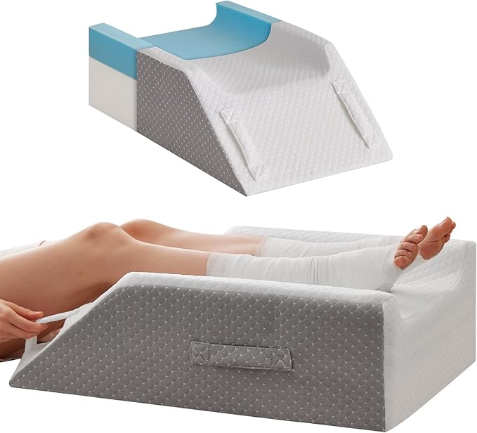 Double Leg Elevation Pillows for After Surgery, Memory Foam Leg Elevating Pillow, Leg Pillow Elevation Blood Circulation, Knee Pillow Wedge Pillow for Back Knee Hip Ankle Pain Relief, White/Grey