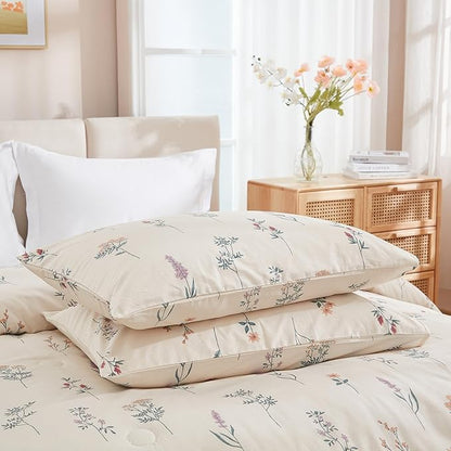 Cream Duvet Cover Set Full Size 100% Washed Cotton Linen Like Textured Comforter Cover 3 Pcs Luxury Soft and Breathable Floral Duvet Cover with Zipper Closure
