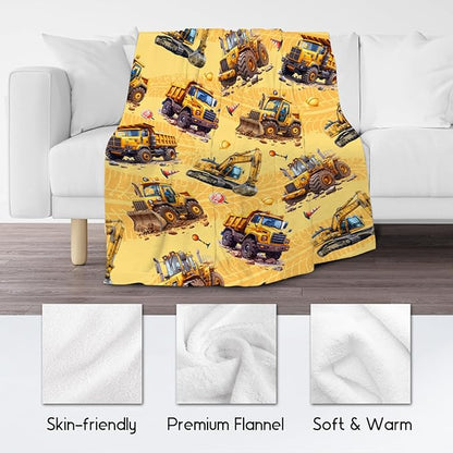 Toddler Blanket for Boys - Construction Truck Gifts for Kids - Excavator Fleece Small Throws for Nap (30"x40")