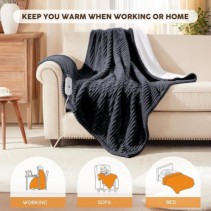 HYLEORY Heated Blanket Electric Throw, Soft Flannel Sherpa Heater 5 Heat Settings and 3 Hours Auto Shut-Off Heating Blanket ETL Certification Over-Heat Protection Machine Washable,Deep Grey
