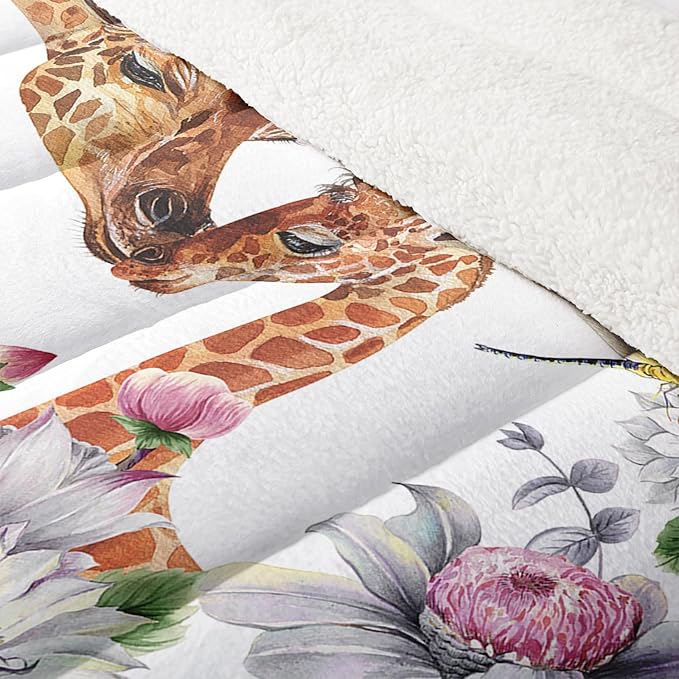 QOOMO Cartoon Giraffe Sherpa Plush Comforter Set, Twin Size 3 Pieces Animals Bedding Sets, Ultra Soft Cozy Fleece Bedding Set,Cute Bed Sets for All Seasons with 1 Comforter 2 Pillowcases
