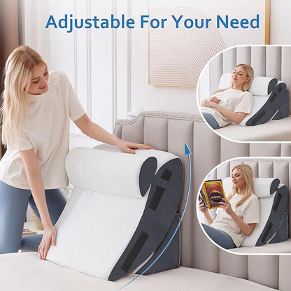 5Pcs Orthopedic Bed Wedge Pillow Set for After Surgery, Adjustable Wedge Pillow for Acid Reflux Relief, Bed Wedge Pillow Post Surgery, Memory Foam Wedge Pillows for Sleeping, White/Grey