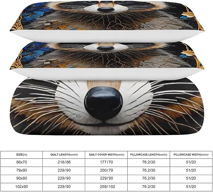 Queen Duvet Cover,Cute Brown Raccoon 3 Pcs Bedding,for Kids and Adults,for Bedroom Bed Decor,Lovely Animal Themecomforter Cover with 2 Pillowcases (Twin)