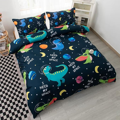 CVHOUSE Dinosaur Bedding Twin Size, Space Dinosaur Bedding Set for Boys, Kids & Teens - 1 Duvet Cover, 2 Pillowcases, Boy's Bedroom Decor