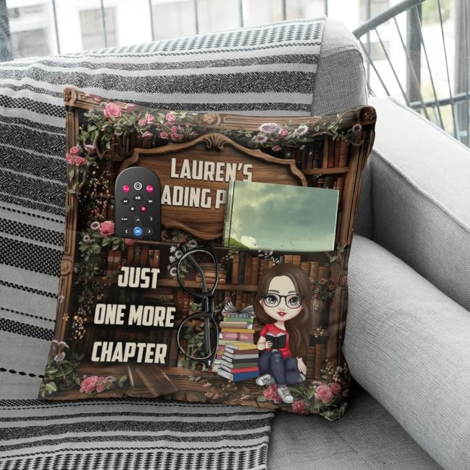ENCYCOM Personalized Book Reading Pocket Pillow - Custom Reading Pillows with Name – Uniqua Gift for Bookworm Girls, Women Who Love Books, Perfect for Bed or Cozy Corner (Reading Pillow 02)
