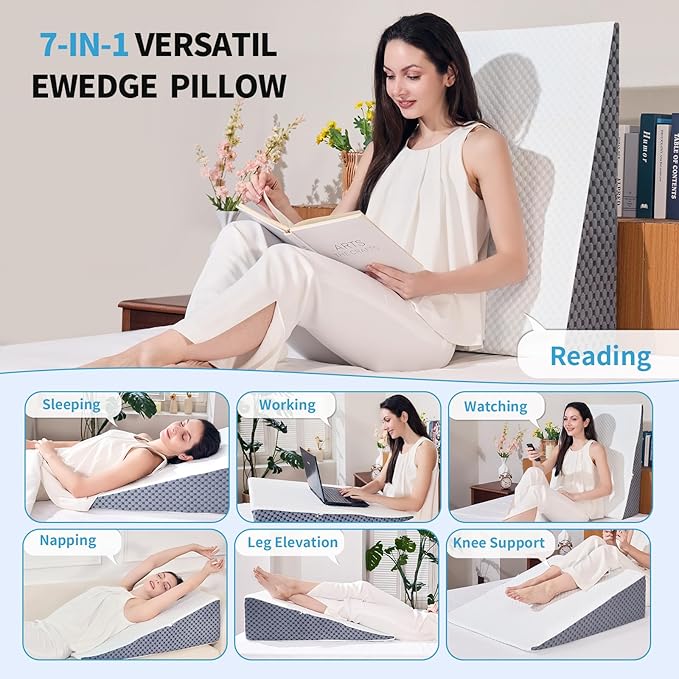 Wedge Pillow 5in Bed Wedge Pillow for Sleeping, Snoring, Back Support, After Surgery, Triangle Pillow, with Washable Cover, White