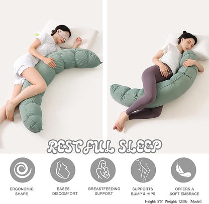 Peallow(Pat. Pend) – Long Round Body Pillow for Adults, Bolster Pillow for Sleeping, Soft and Supportive Pillow for Sleeping & Lumbar Support(Willow Green,59")
