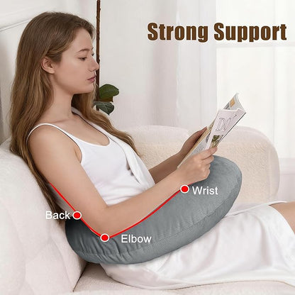 XWZO Reading Pillow for Gaming, Crocheting or Playing with Strong Arm Support, Gaming Pillow for Arm Rest When Sitting in Bed & Sofa, Lap Pillow Swen with Tiebacks and Side Pocket, Grey