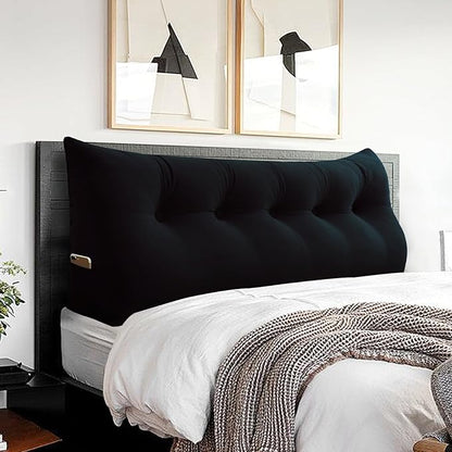 Headboard Pillow - 3 in 1 Large Bed Pillow as Wedge Reading Pillow, Large Couch Daybed Pillow or Positioning Support Backrest Back Cushion for Sitting in Bed Velvet Queen Black