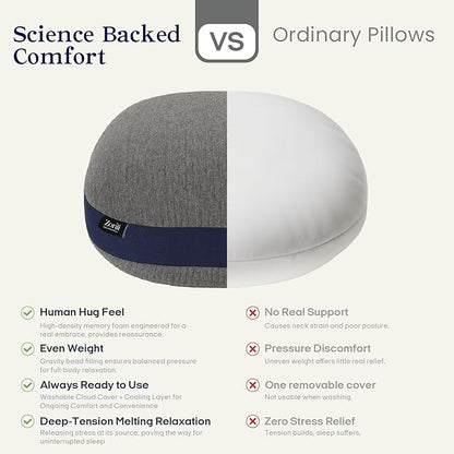 ZonLi Weighted Pillow for Adults 6.5lbs, Washable Hug Pillow Get Better Sleep, Detachable Sensory Body Weighted Pillows, Memory Foam Bed Pillow (Grey)