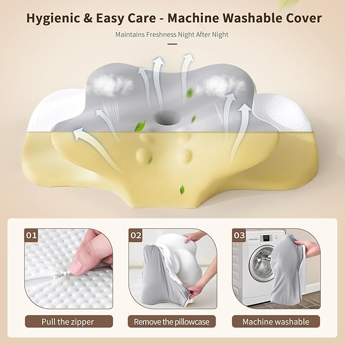 Cervical Pillow for Neck and Shoulder Pain Relief, Contour Memory Foam Ergonomic Neck Support Pillows with Washable Pillowcase for Side Back Stomach Sleepers