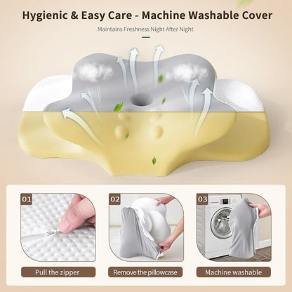 Cervical Pillow for Neck and Shoulder Pain Relief, Contour Memory Foam Ergonomic Neck Support Pillows with Washable Pillowcase for Side Back Stomach Sleepers